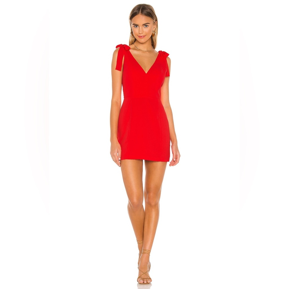 Amanda Uprichard Scarlet V-Neck Tie-Shoulder Mini Dress